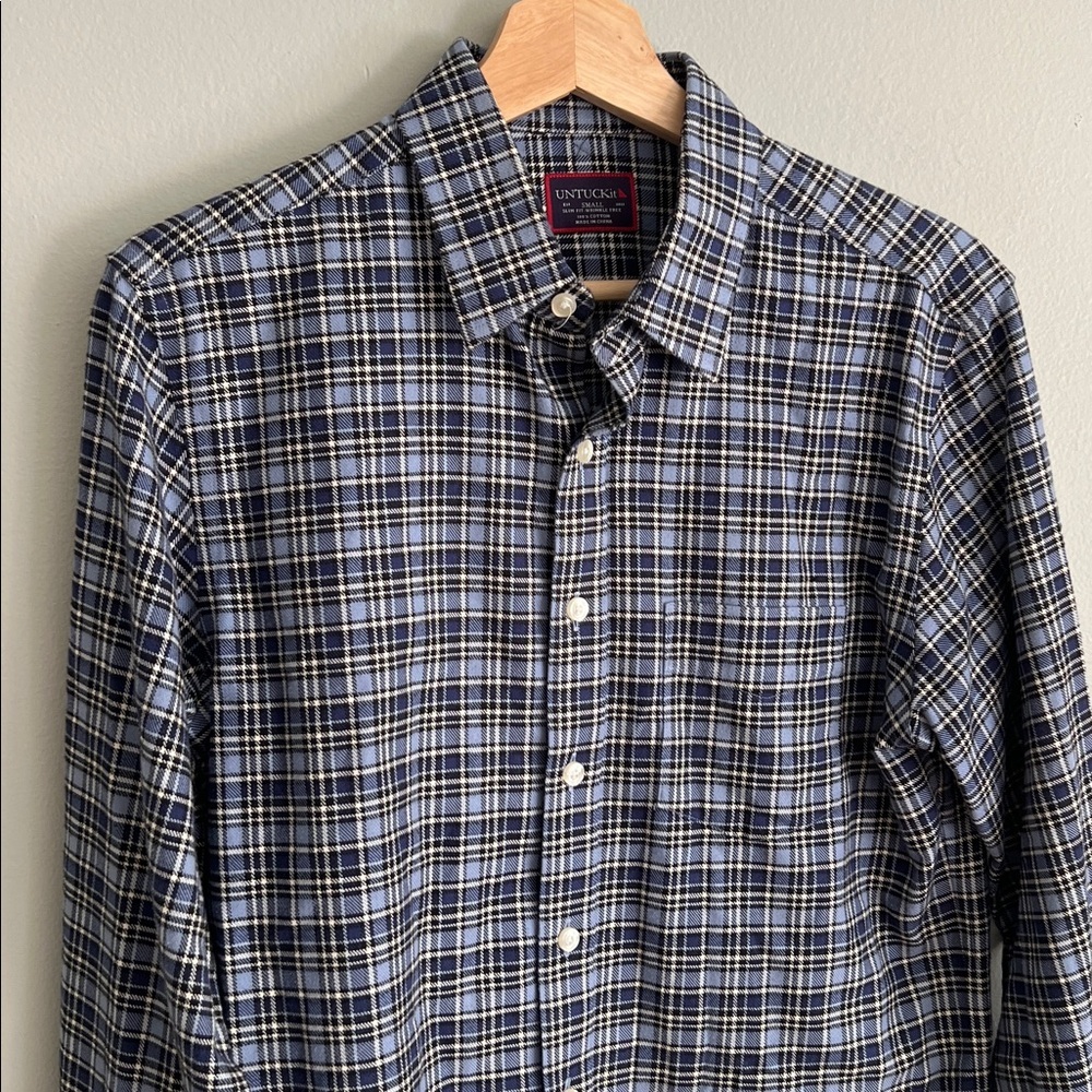 Untuckit Men’s Slim Fit Wrinkle Free Flannel Style Plaid Shirt Small